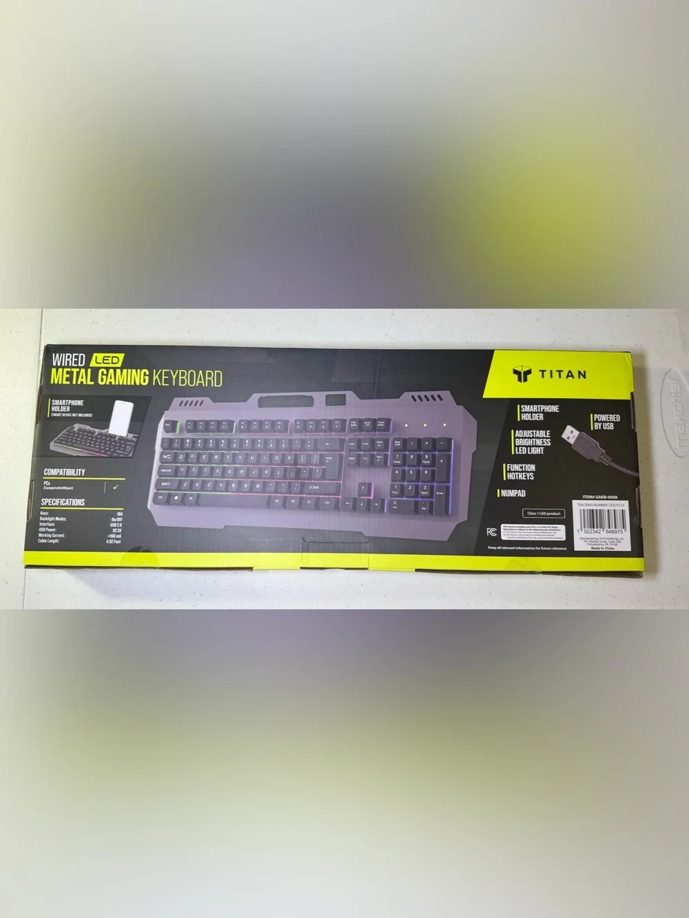 TITAN Wired LED Metal Gaming Keyboard with Phone Holder